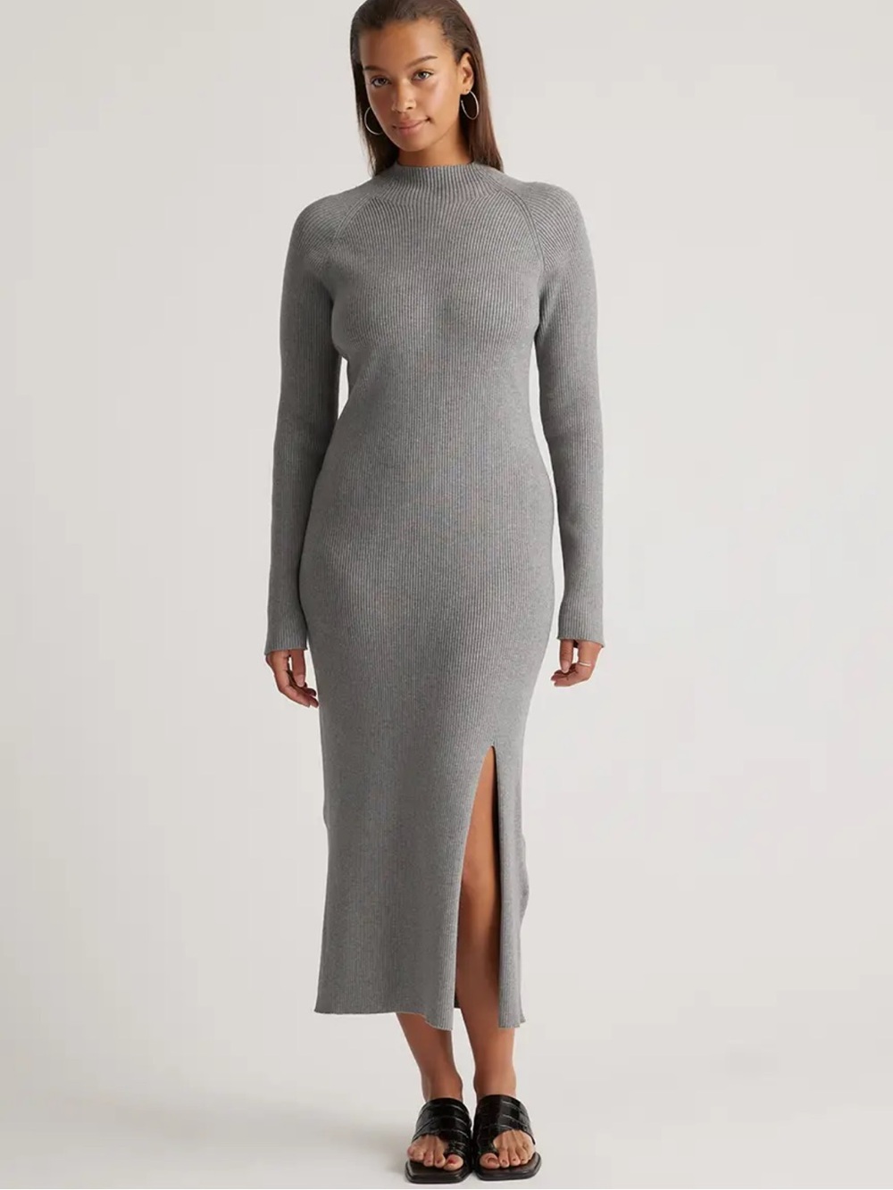 NWT Quince Eco-Knit Ribbed Mock Neck Sweater Dress XS